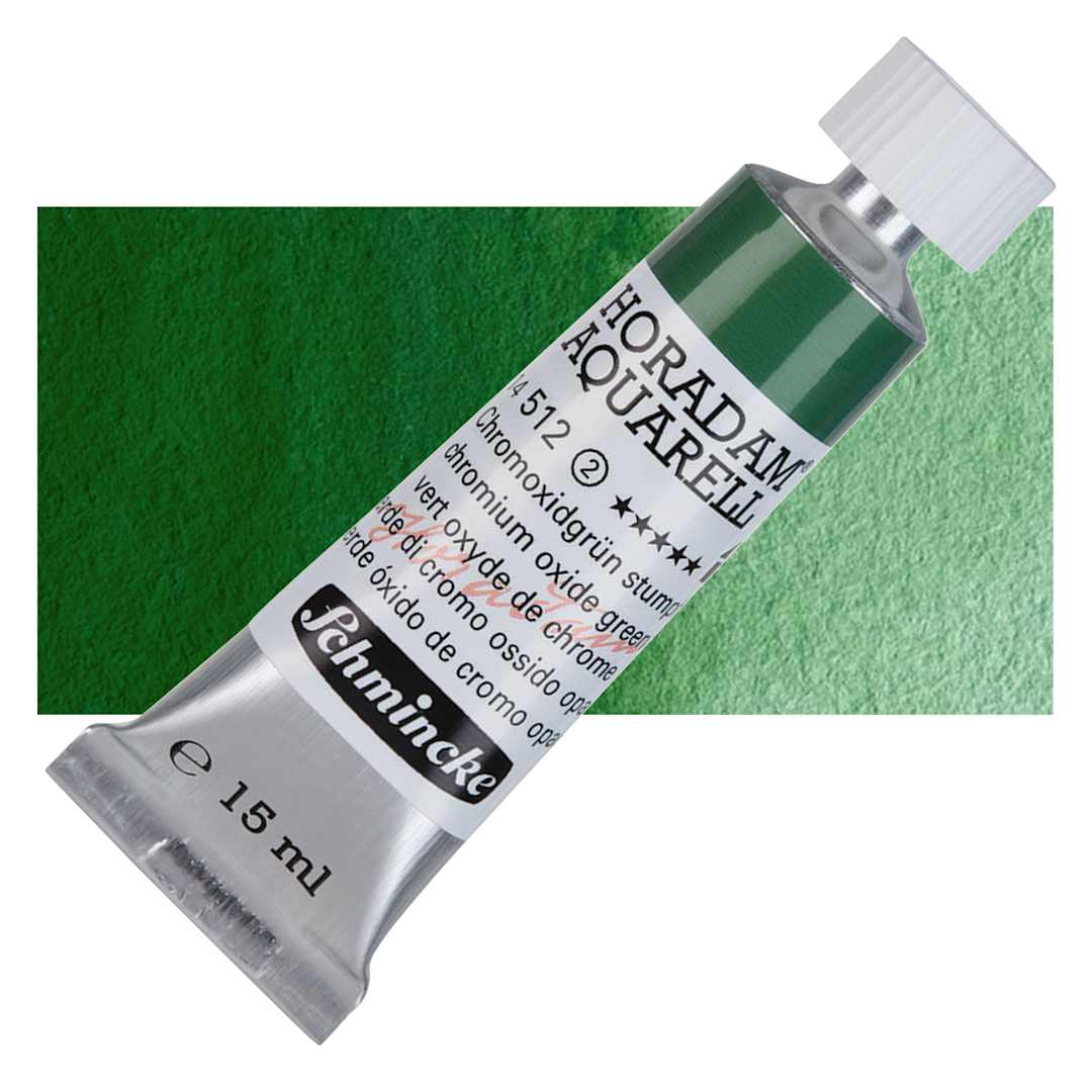 Open in modal - Schmincke Horadam Aquarell Watercolor - Chromium Oxide Green, 15 ml tube and swatch