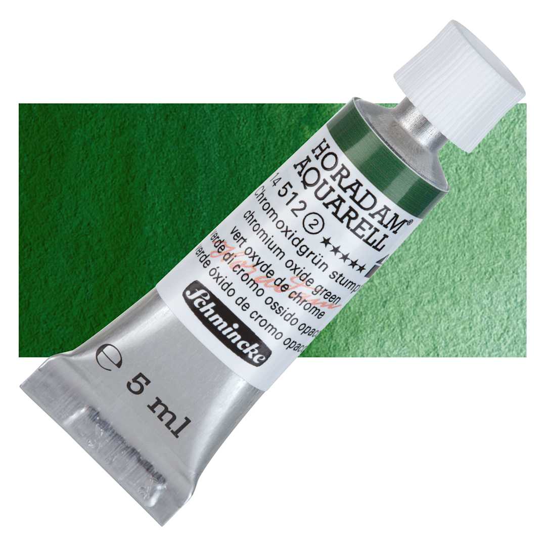 Open in modal - Schmincke Horadam Aquarell Artist Watercolor - Chromium Oxide Green, 5 ml tube and swatch