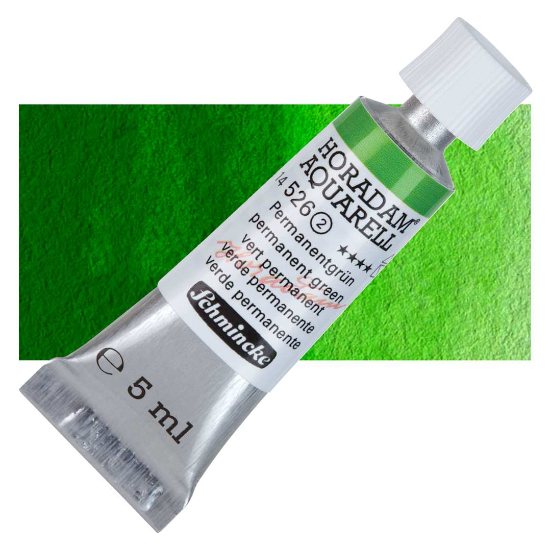 Open in modal - Schmincke Horadam Aquarell Watercolor - Permanent Green, tube and swatch