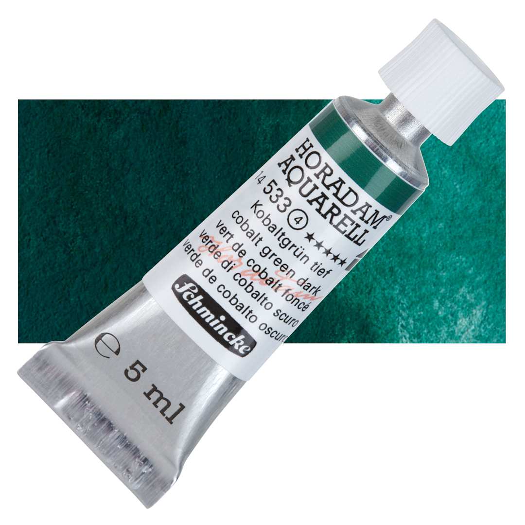 Open in modal - Schmincke Horadam Aquarell Artist Watercolor - Cobalt Green Dark, 5 ml tube and swatch