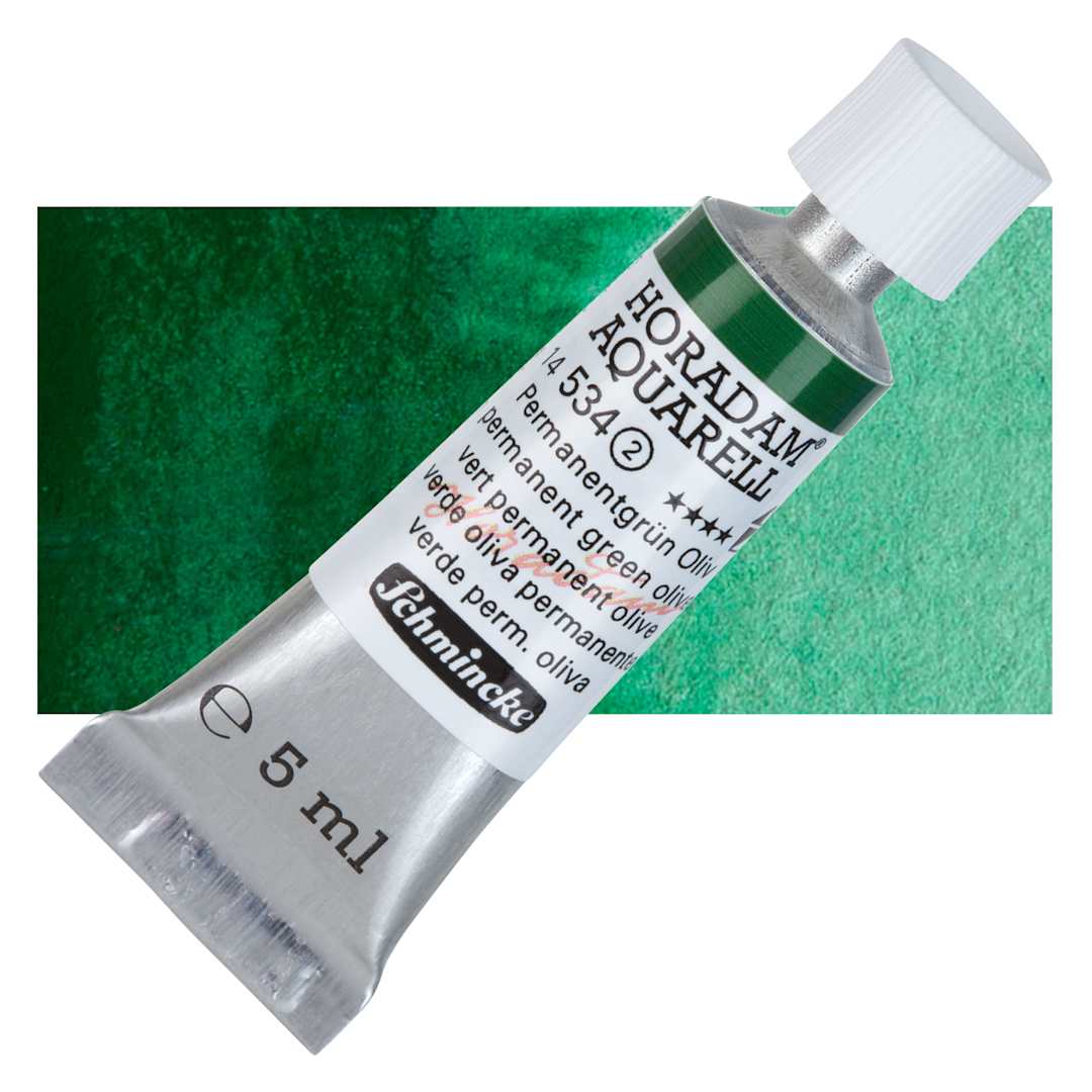 Open in modal - Schmincke Horadam Aquarell Artist Watercolor - Permanent Green Olive, 5 ml tube and swatch