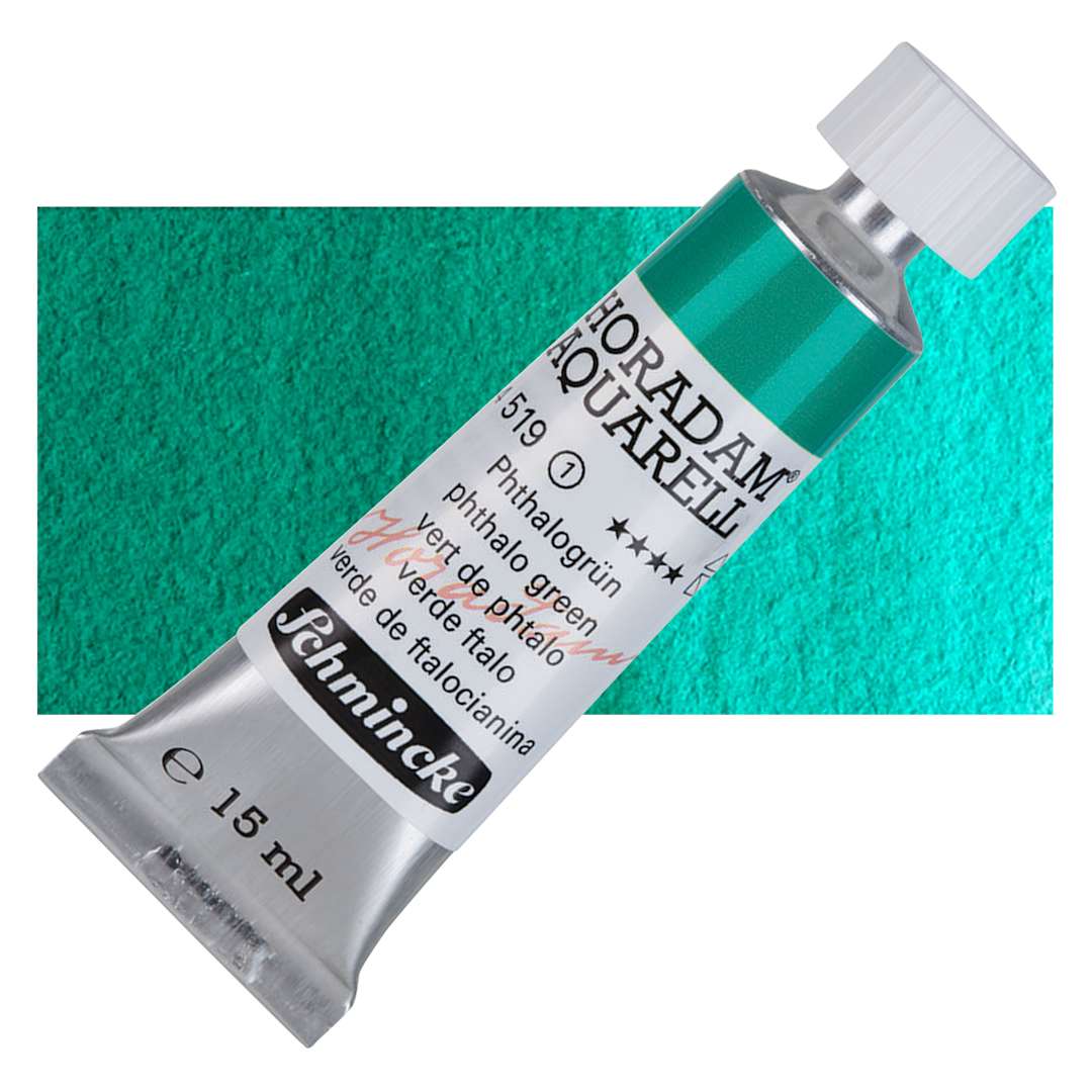 Open in modal - Schmincke Horadam Aquarell Artist Watercolor - Phthalo Green, 15 ml tube and swatch