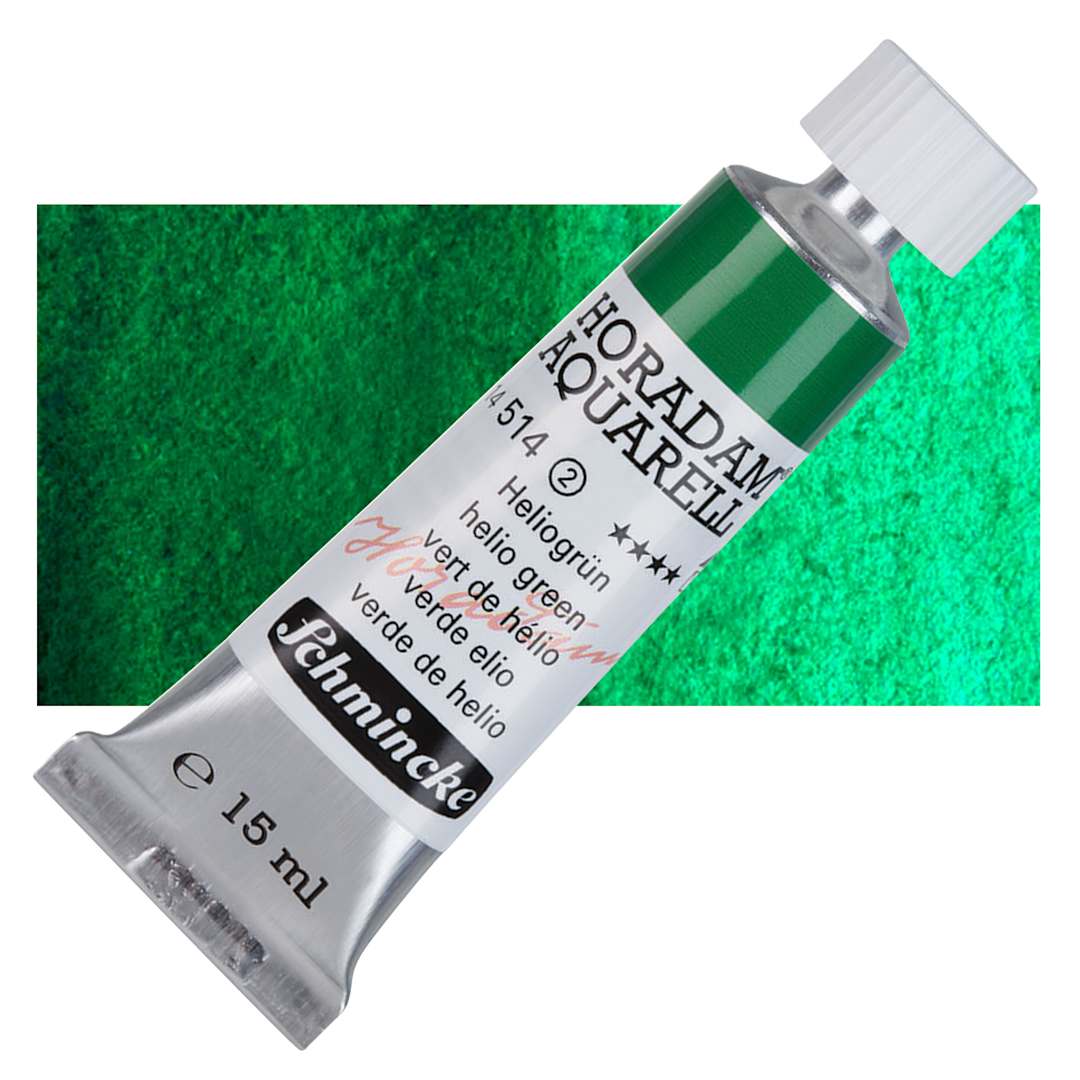 Open in modal - Schmincke Horadam Aquarell Watercolor - Helio Green, 15 ml tube and swatch