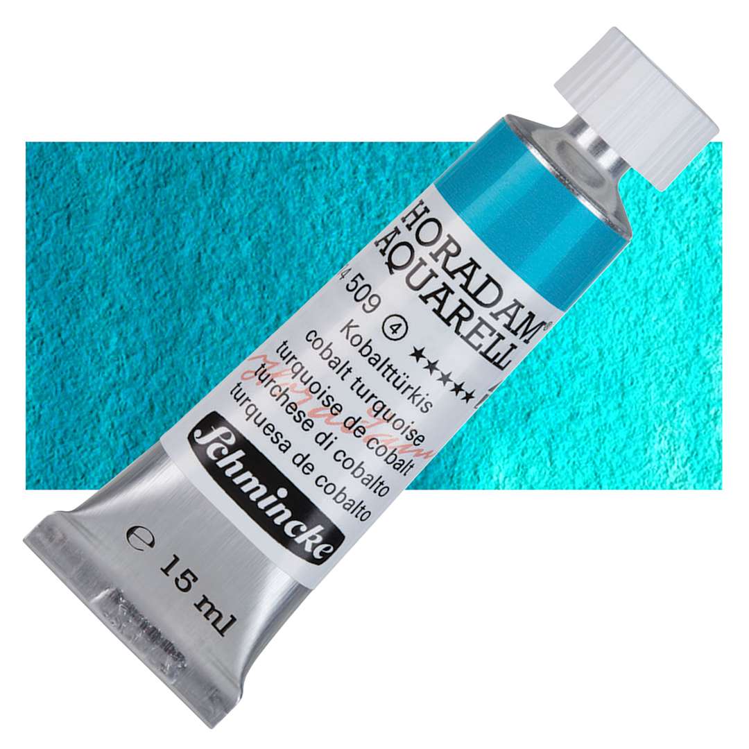 Open in modal - Schmincke Horadam Aquarell Artist Watercolor - Cobalt Turquoise, 15 ml tube and swatch