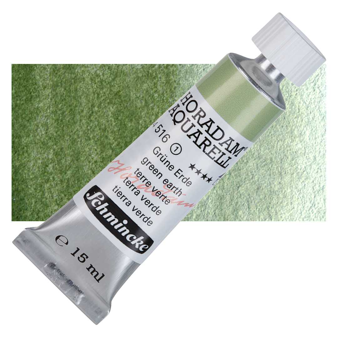 Open in modal - Schmincke Horadam Aquarell Watercolor - Green Earth, 15 ml tube and swatch