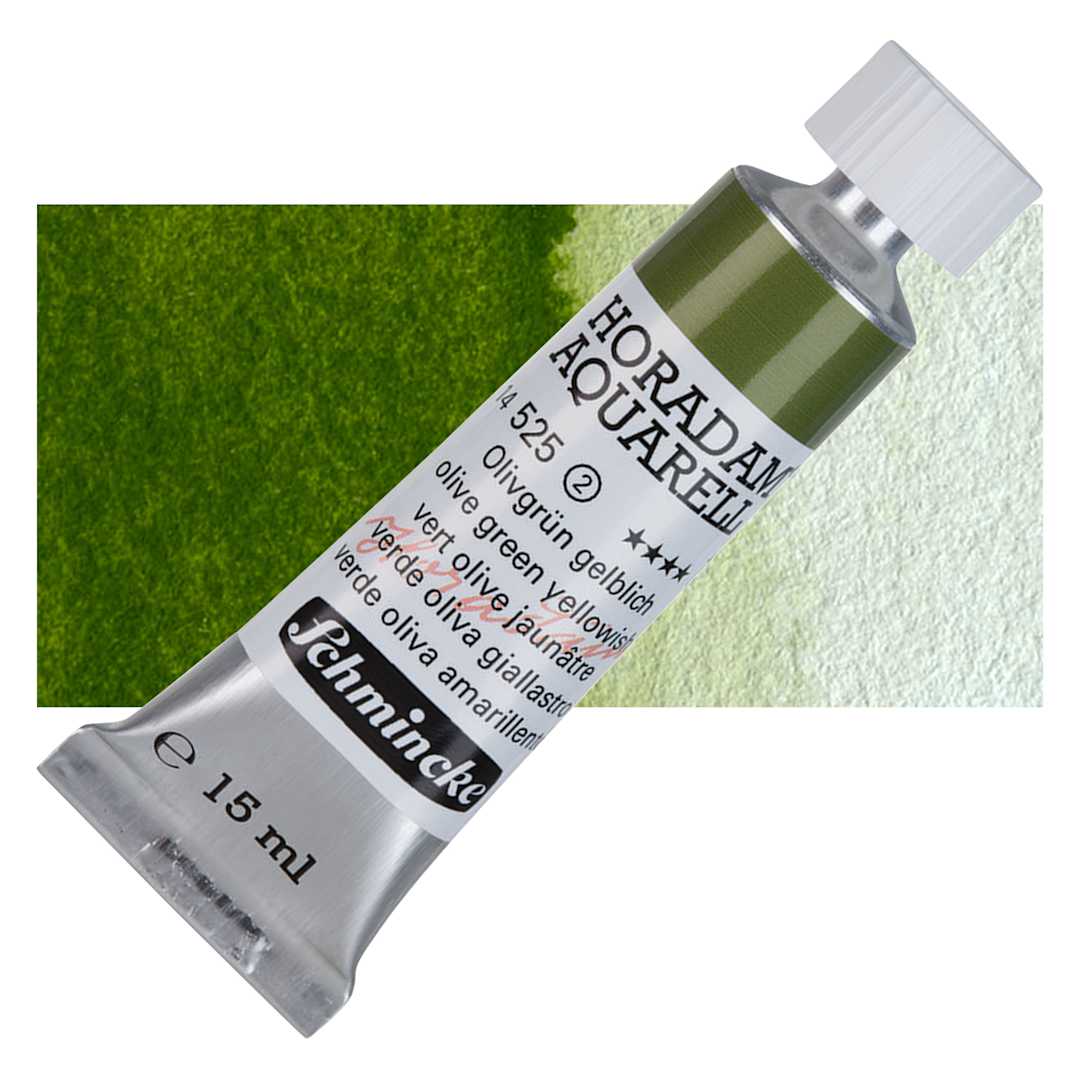 Open in modal - Schmincke Horadam Aquarell Watercolor - Olive Green Yellowish, 15 ml tube and swatch