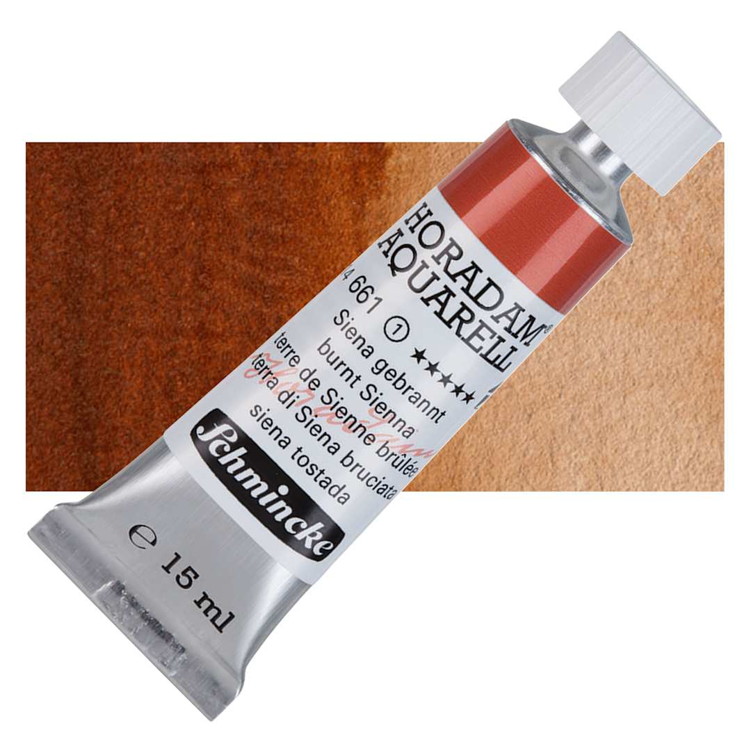 Open in modal - Schmincke Horadam Aquarell Artist Watercolor - Burnt Sienna, 15 ml tube and swatch