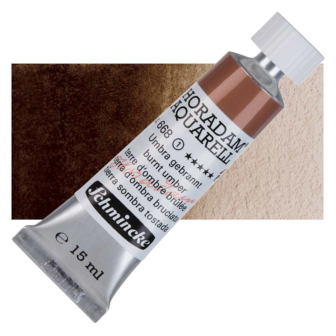 Open in modal - Schmincke Horadam Aquarell Artist Watercolor - Burnt Umber, 15 ml tube and swatch