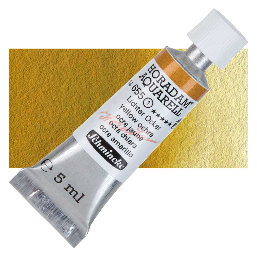 Open in modal - Schmincke Horadam Aquarell Artist Watercolor - Yellow Ochre, 5 ml tube and swatch