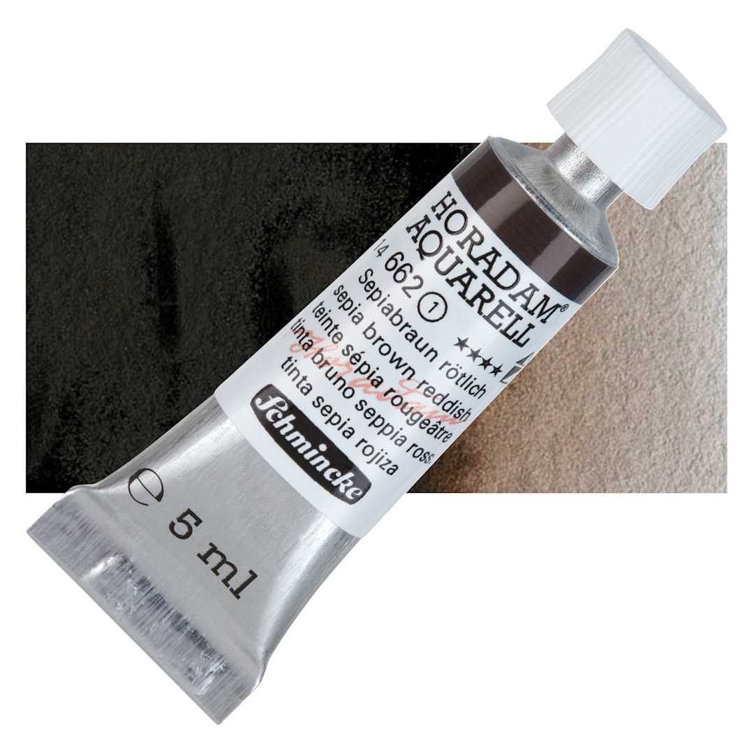 Open in modal - Schmincke Horadam Aquarell Artist Watercolor - Sepia Brown Reddish, 5 ml tube and swatch