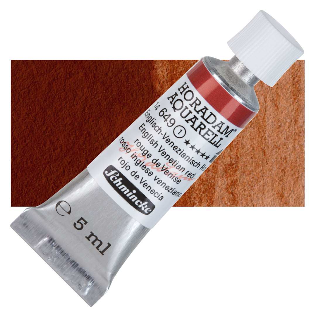 Open in modal - Schmincke Horadam Aquarell Watercolor - English Venetian Red, 5 ml tube and swatch