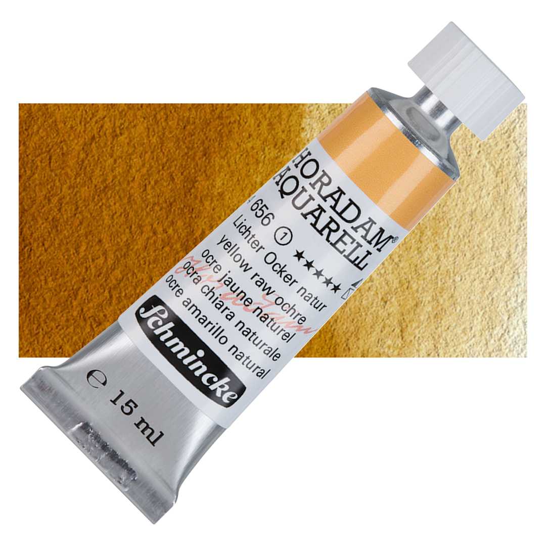 Open in modal - Schmincke Horadam Aquarell Watercolor - Yellow Raw Ochre, 15 ml tube and swatch