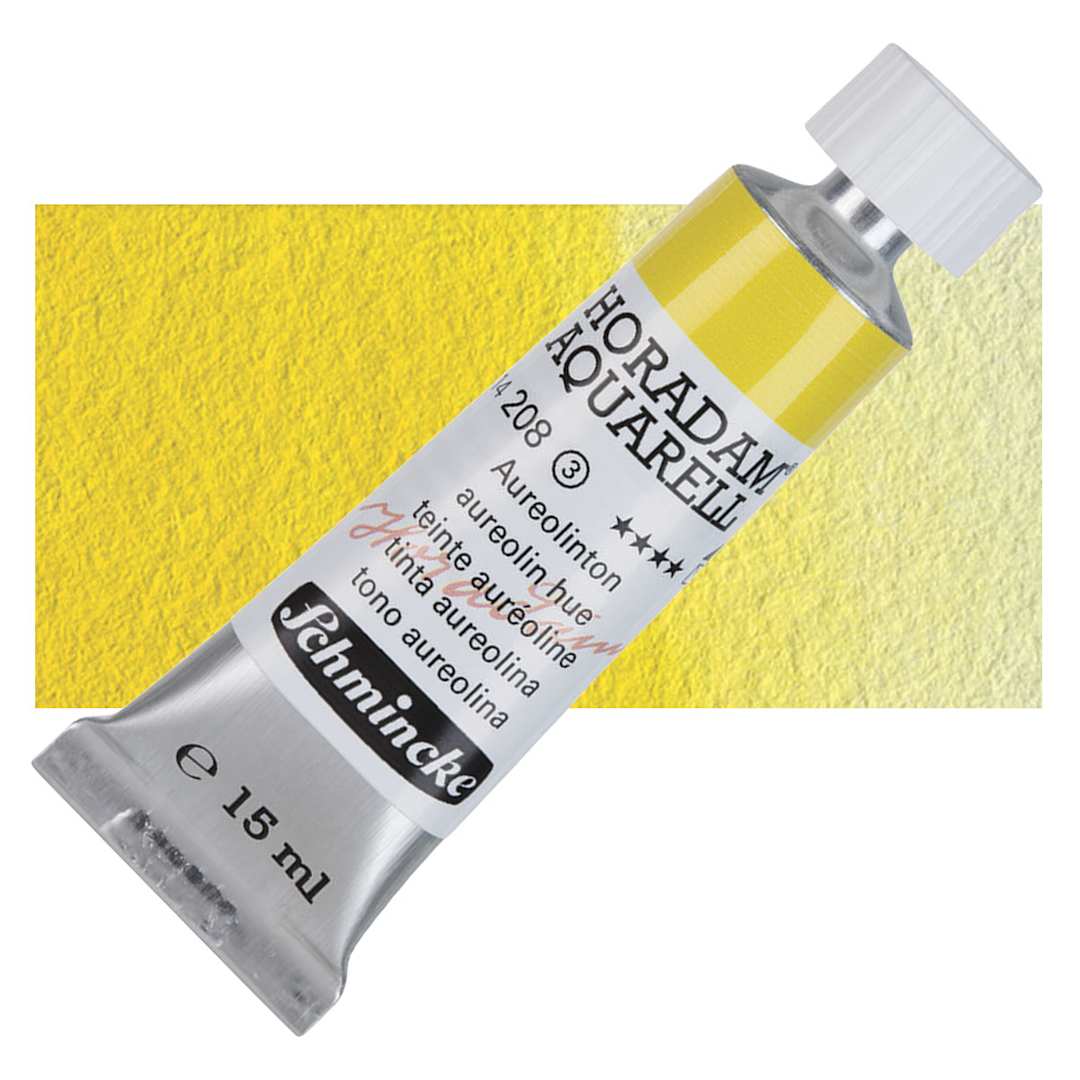 Open in modal - Schmincke Horadam Aquarell Artist Watercolor - Aureolin Hue, 15 ml tube and swatch