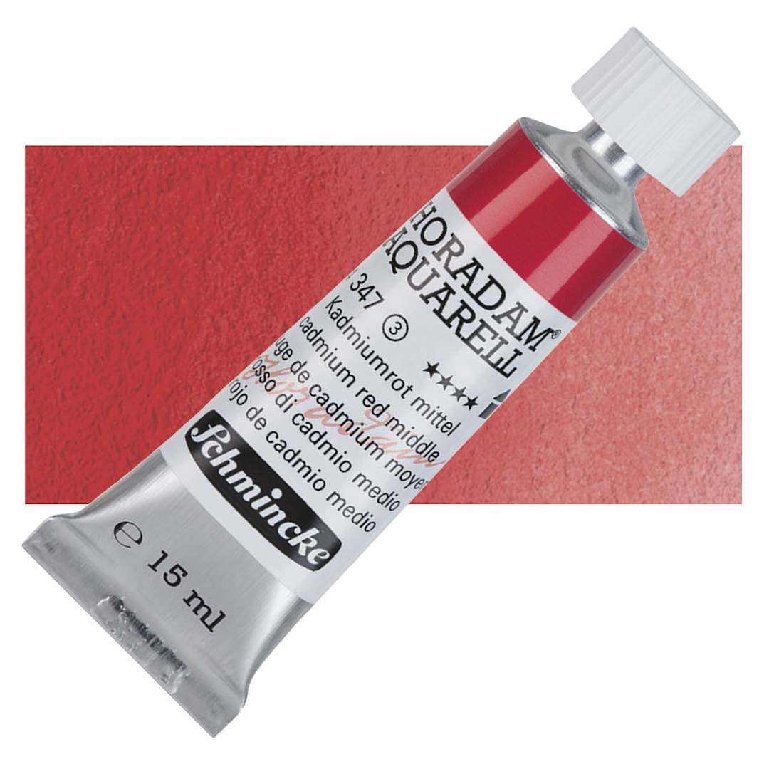 Open in modal - Schmincke Horadam Aquarell Artist Watercolor - Cadmium Red Middle, 15 ml tube and swatch