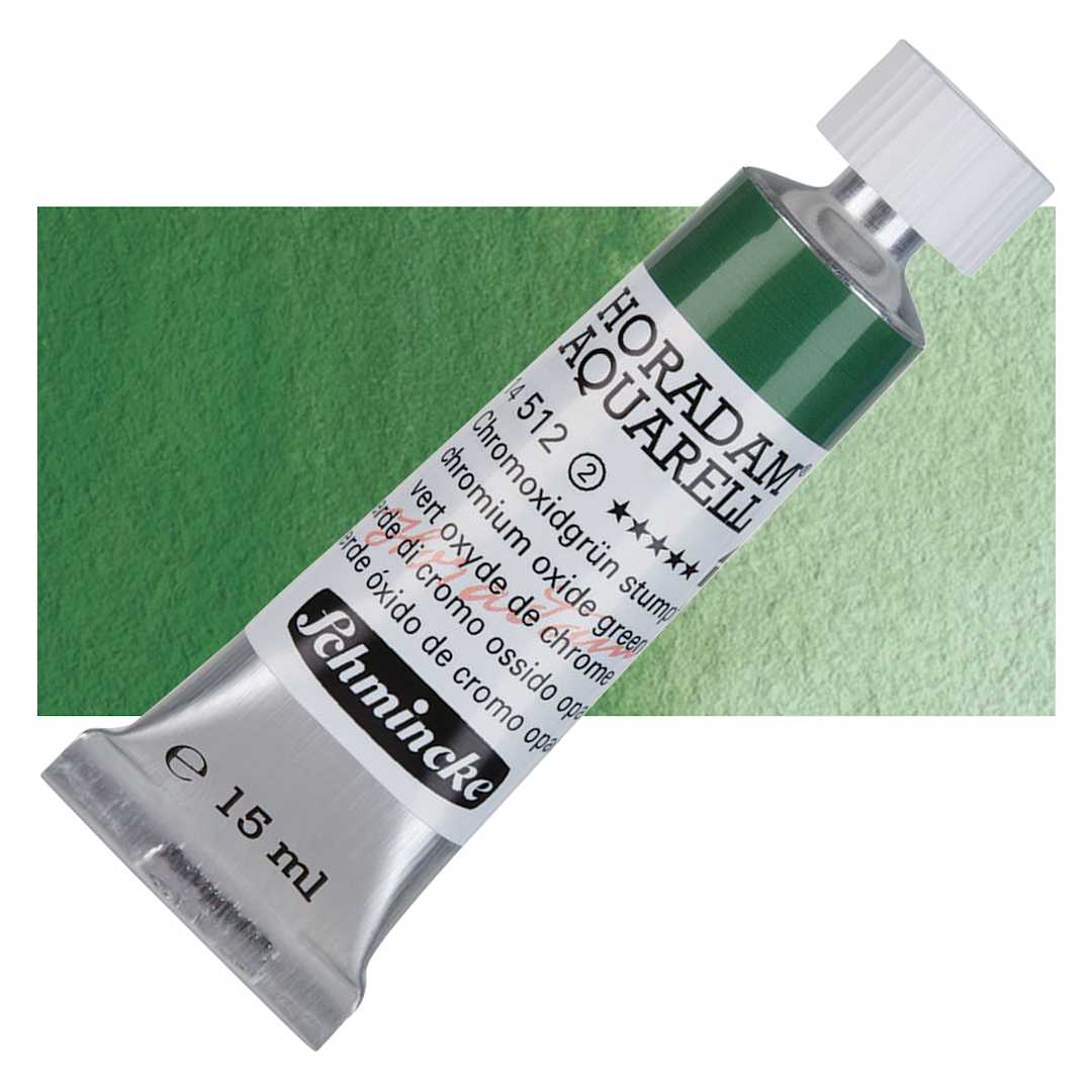 Open in modal - Schmincke Horadam Aquarell Watercolor - Chromium Oxide Green, 15 ml tube and swatch
