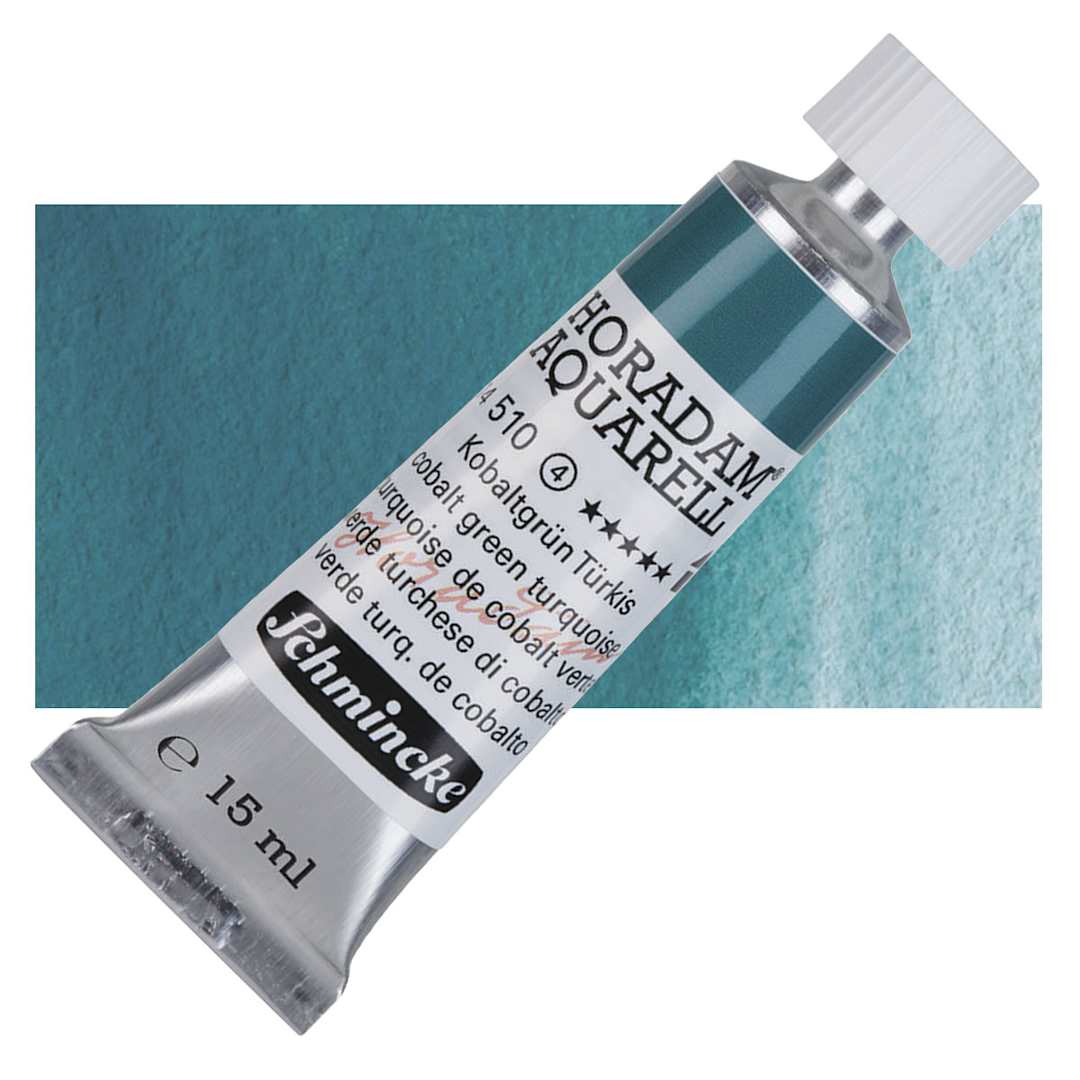 Open in modal - Schmincke Horadam Aquarell Watercolor - Cobalt Green Turquoise, 15 ml tube and swatch