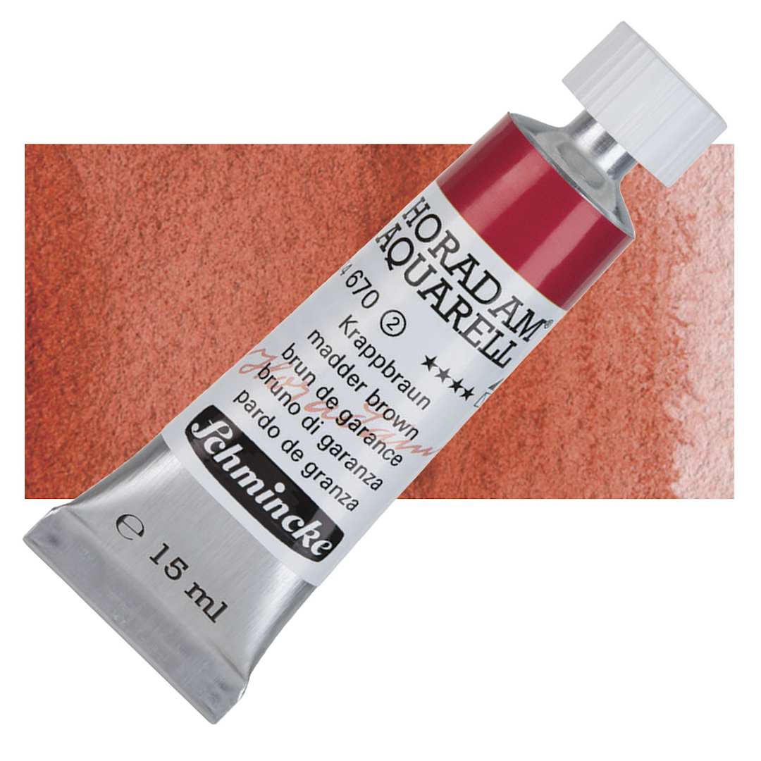 Open in modal - Schmincke Horadam Aquarell Artist Watercolor - Madder Brown, 15 ml tube and swatch