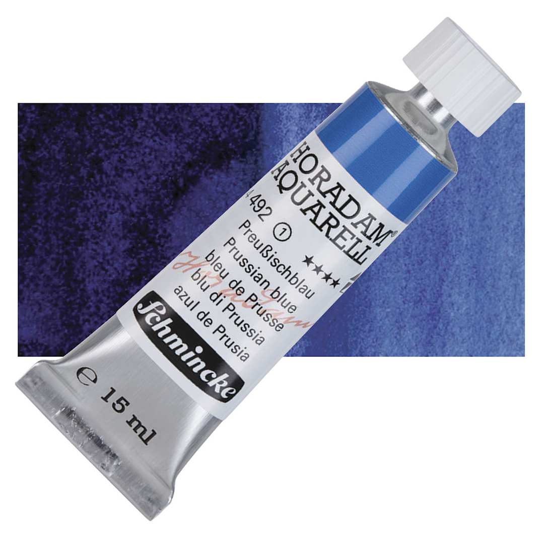 Open in modal - Schmincke Horadam Aquarell Watercolor - Prussian Blue, 15 ml tube and swatch