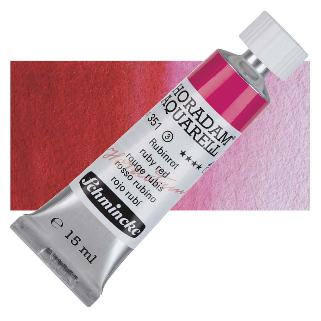 Open in modal - Schmincke Horadam Aquarell Watercolor - Ruby Red, 15 ml tube and swatch