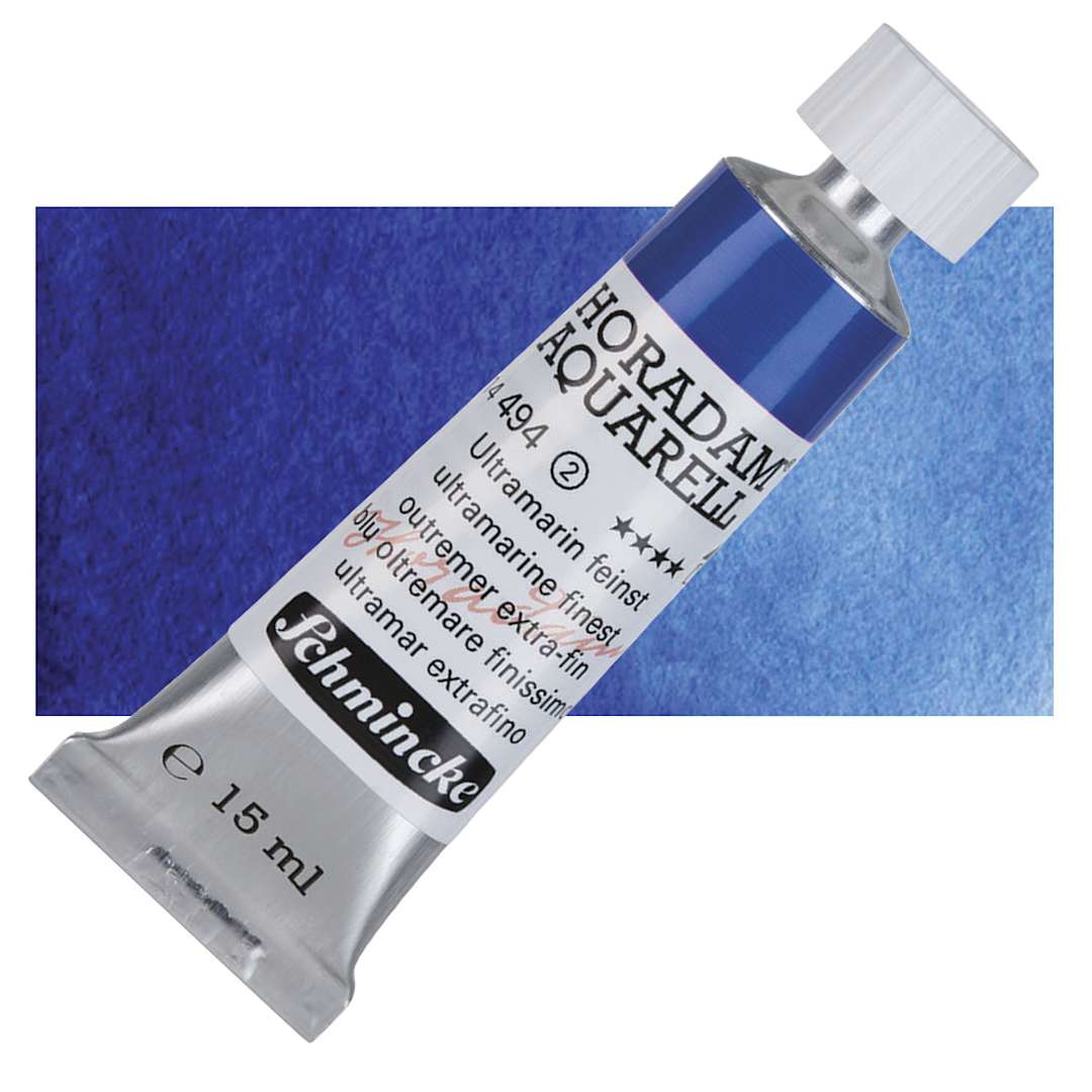 Open in modal - Schmincke Horadam Aquarell Watercolor - Ultramarine Finest, 5 ml tube and swatch