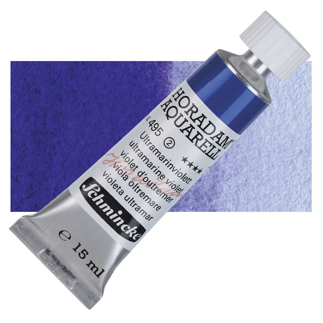 Open in modal - Schmincke Horadam Aquarell Watercolor - Ultramarine Violet, 15 ml tube and swatch