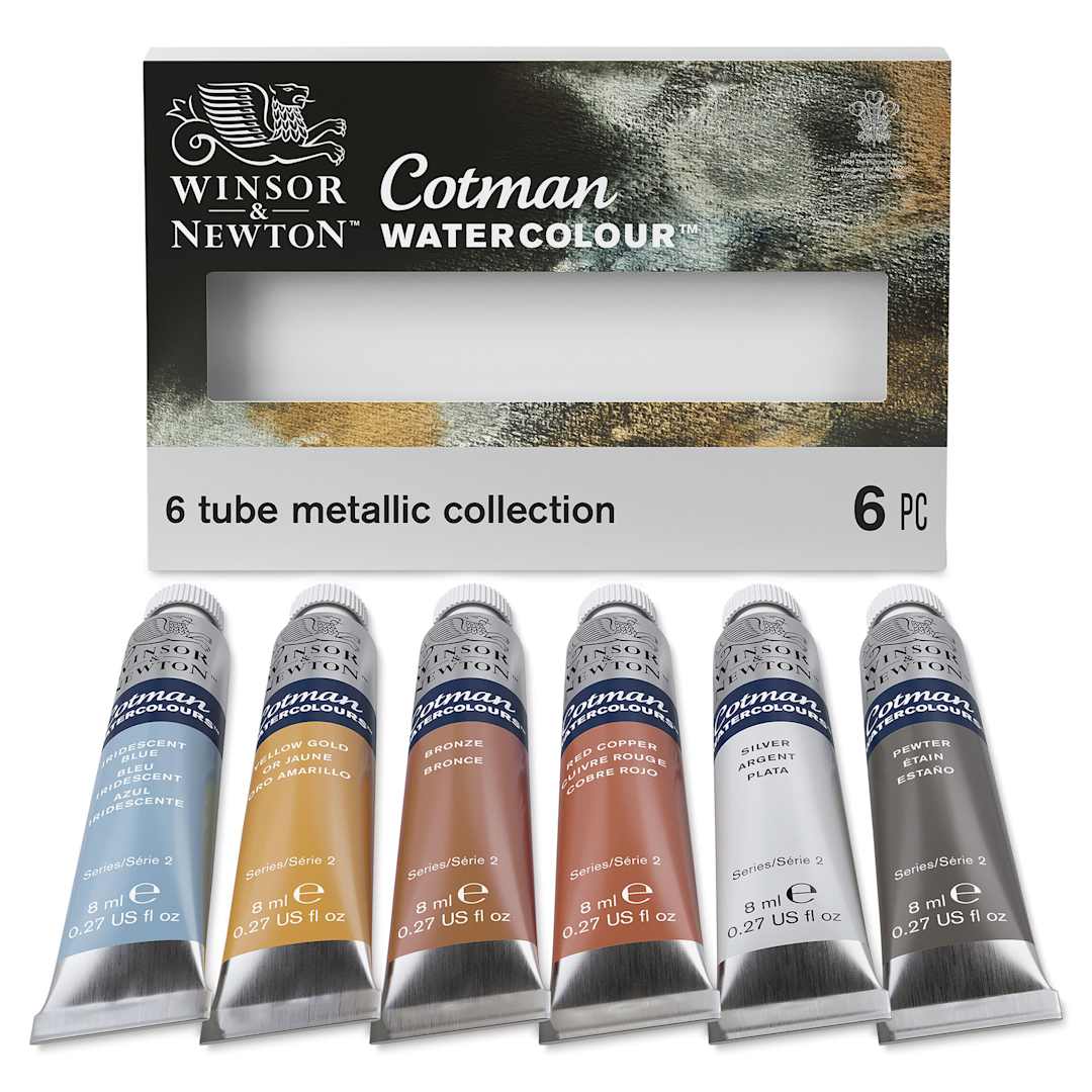 Open in modal - Winsor & Newton Cotman Watercolors - Set of 6, Metallic Colors, 8 ml, Tubes (Tubes out of packaging)