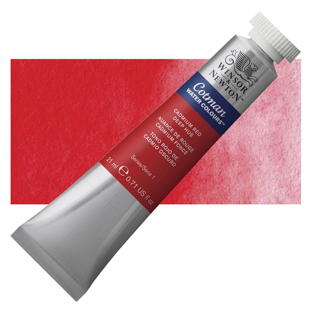 Open in modal - Winsor & Newton Cotman Watercolor - Cadmium Red Deep Hue, 21 ml tube and swatch