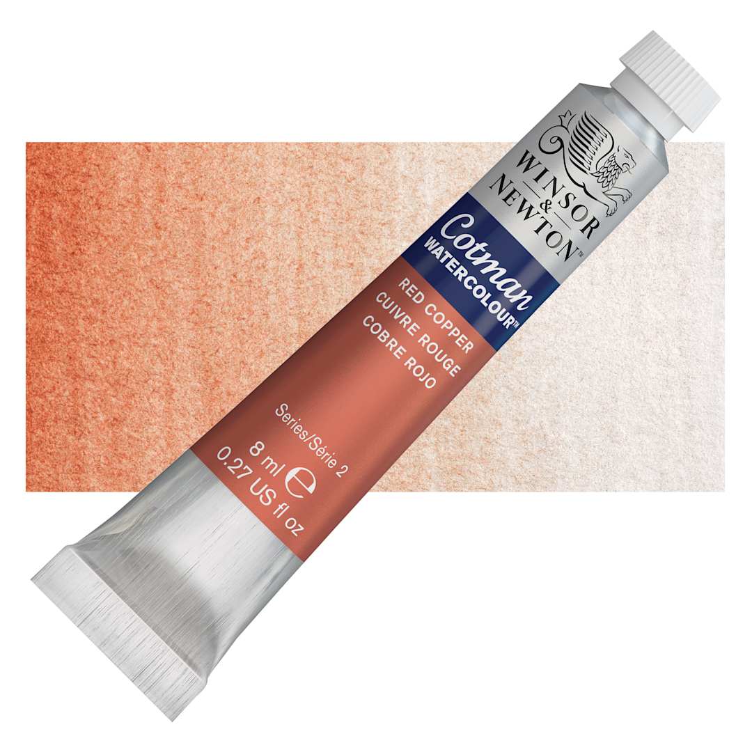 Open in modal - Winsor & Newton Cotman Watercolor - Red Copper, 8 ml, Tube and swatch
