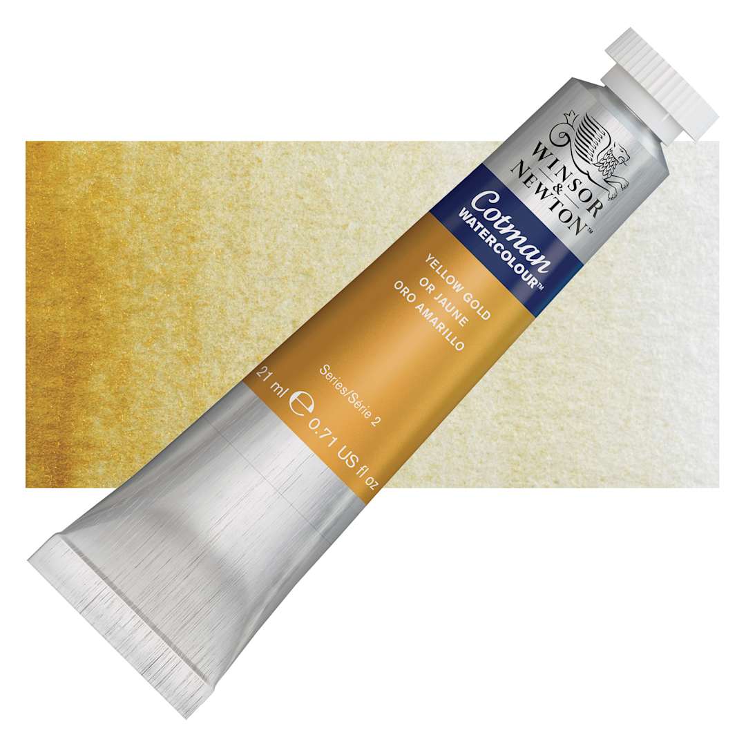 Open in modal - Winsor & Newton Cotman Watercolor - Yellow Gold, 21 ml, Tube and swatch