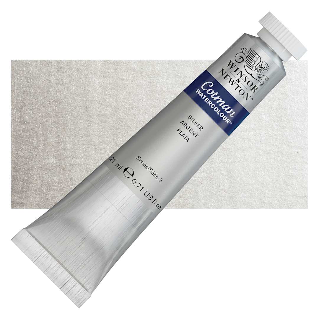 Open in modal - Winsor & Newton Cotman Watercolor - Silver, 21 ml, Tube and swatch