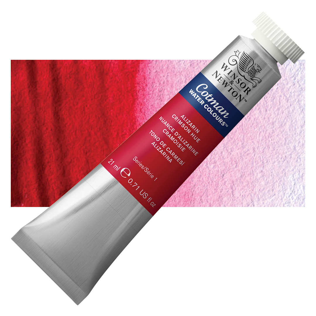 Open in modal - Winsor & Newton Cotman Watercolor - Alizarin Crimson Hue, 21 ml tube and swatch