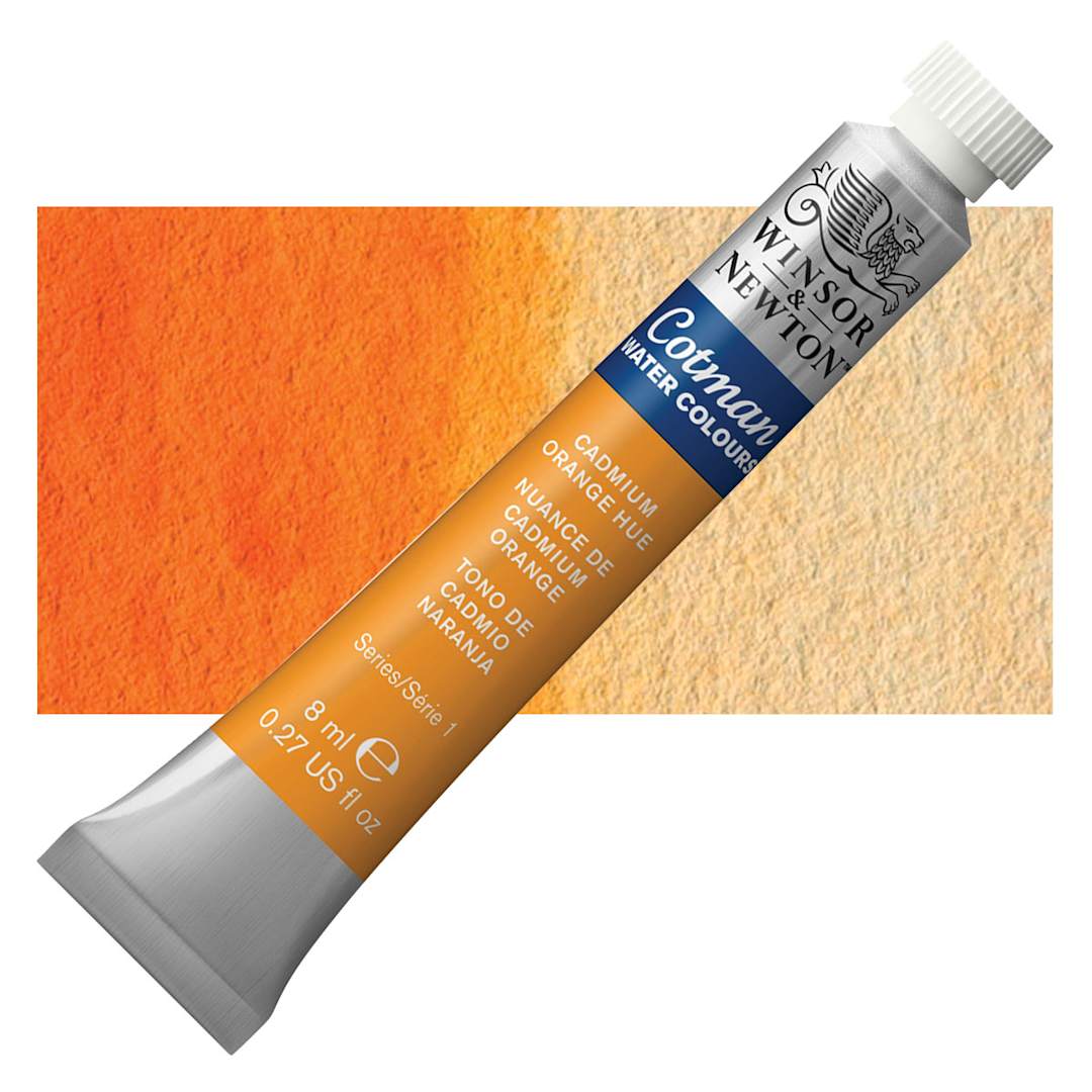 Open in modal - Winsor & Newton Cotman Watercolor - Cadmium Orange Hue, 8 ml tube and swatch