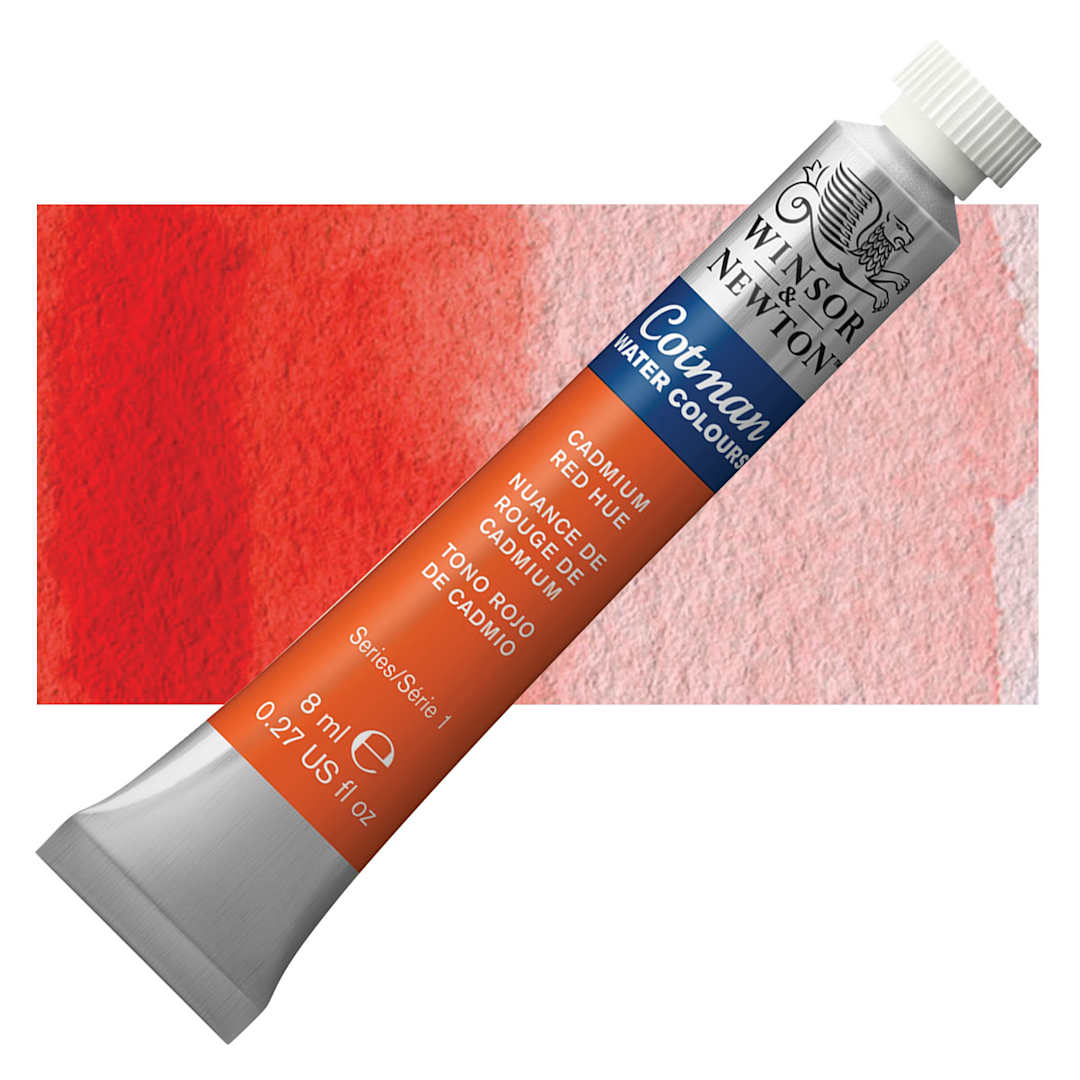 Open in modal - Winsor & Newton Cotman Watercolor - Cadmium Red Hue, 8 ml tube and swatch