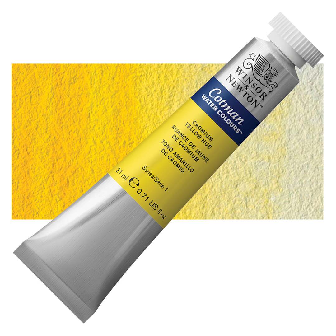 Open in modal - Winsor & Newton Cotman Watercolor - Cadmium Yellow Hue, 21 ml, Tube and swatch