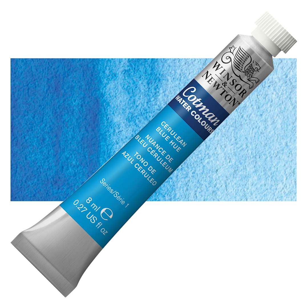 Open in modal - Winsor & Newton Cotman Watercolor - Cerulean Blue Hue, 8 ml tube and swatch