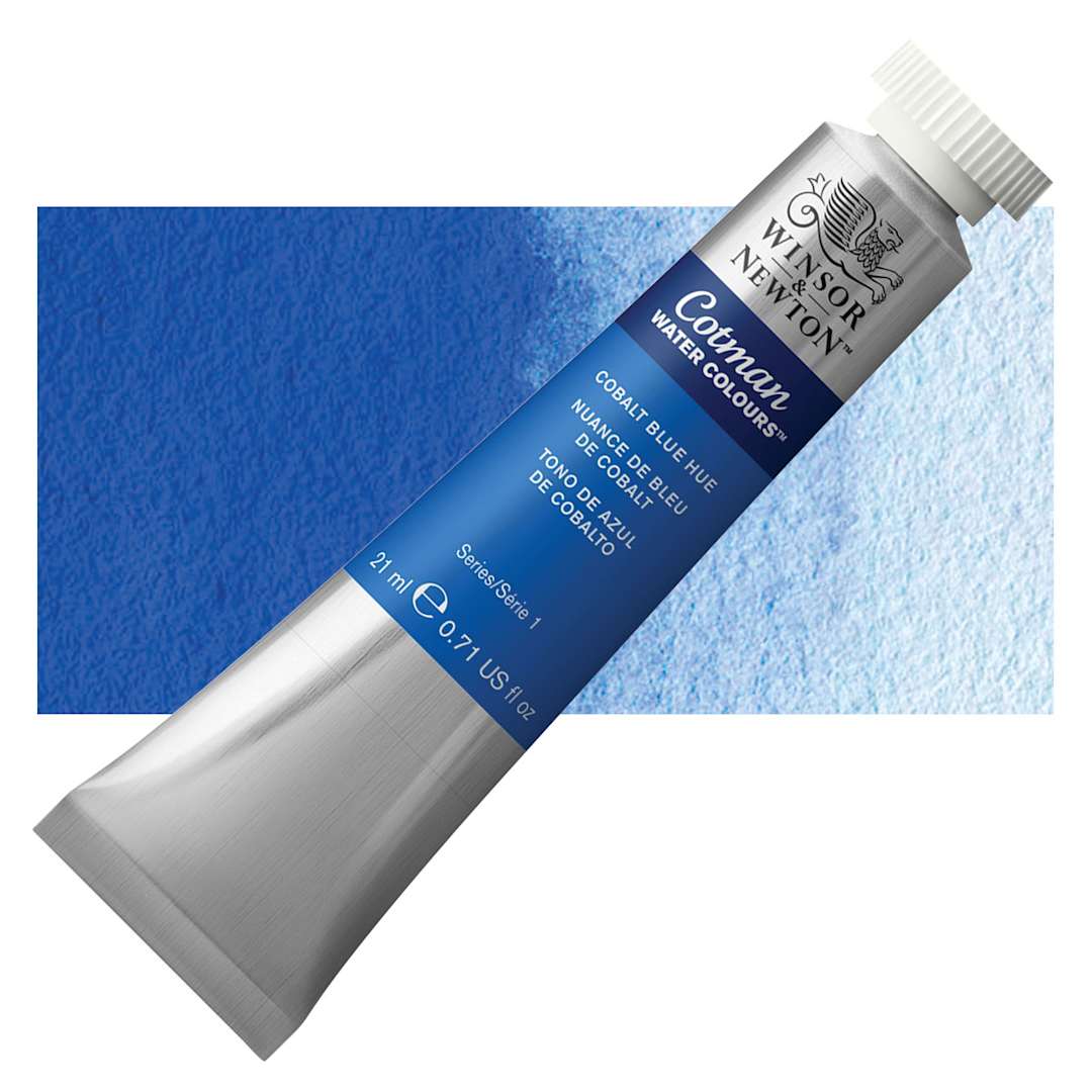 Open in modal - Winsor & Newton Cotman Watercolor - Cobalt Blue Hue, 21 ml tube and swatch