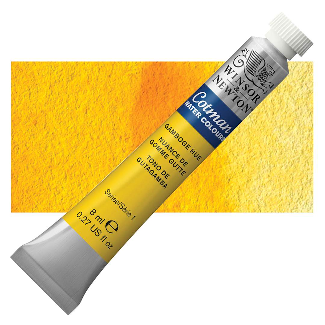 Open in modal - Winsor & Newton Cotman Watercolor - Gamboge Hue, 8 ml tube and swatch