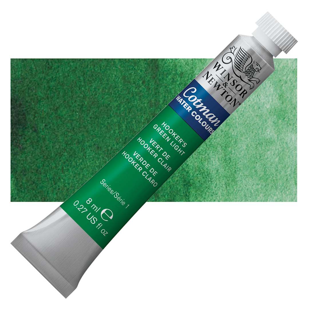 Open in modal - Winsor & Newton Cotman Watercolor - Hooker's Green Light, 8 ml, Tube and swatch