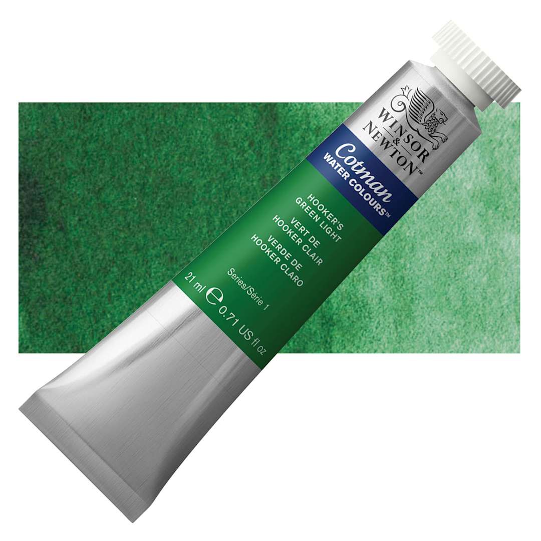 Open in modal - Winsor & Newton Cotman Watercolor - Hooker's Green Light, 21 ml, Tube and swatch