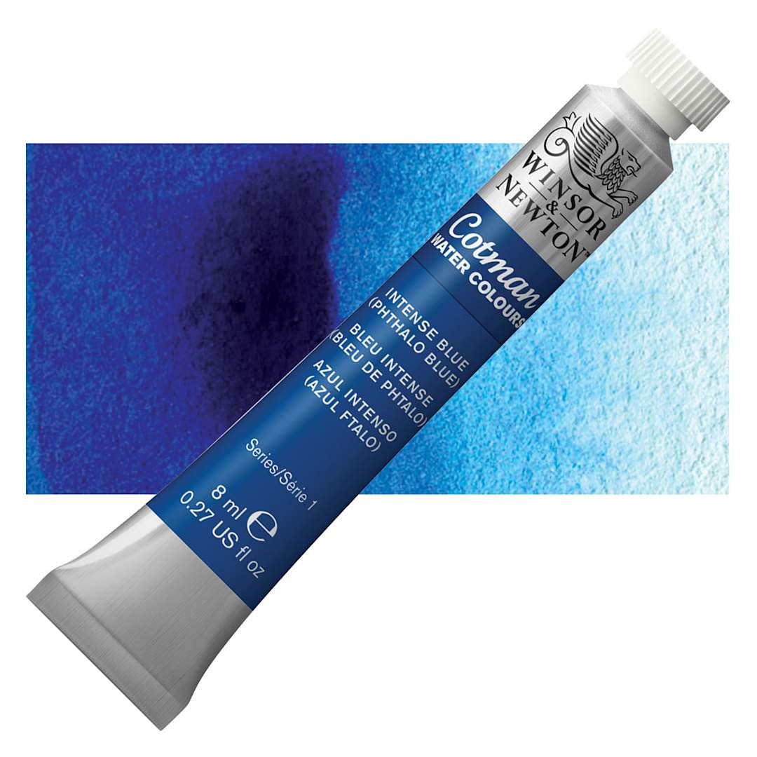 Open in modal - Winsor & Newton Cotman Watercolor - Intense Blue, 8 ml tube and swatch