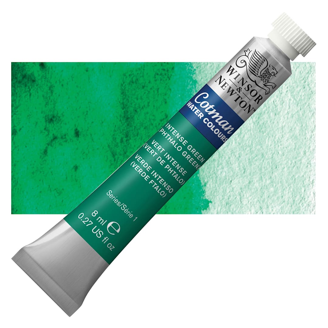 Open in modal - Winsor & Newton Cotman Watercolor - Intense Green, 8 ml tube and swatch