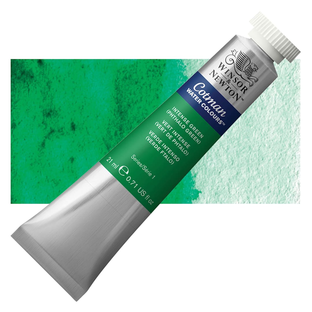 Open in modal - Winsor & Newton Cotman Watercolor - Intense Green, 21 ml tube and swatch