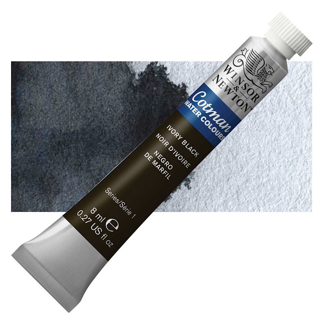 Open in modal - Winsor & Newton Cotman Watercolor - Ivory Black, 8 ml tube and swatch