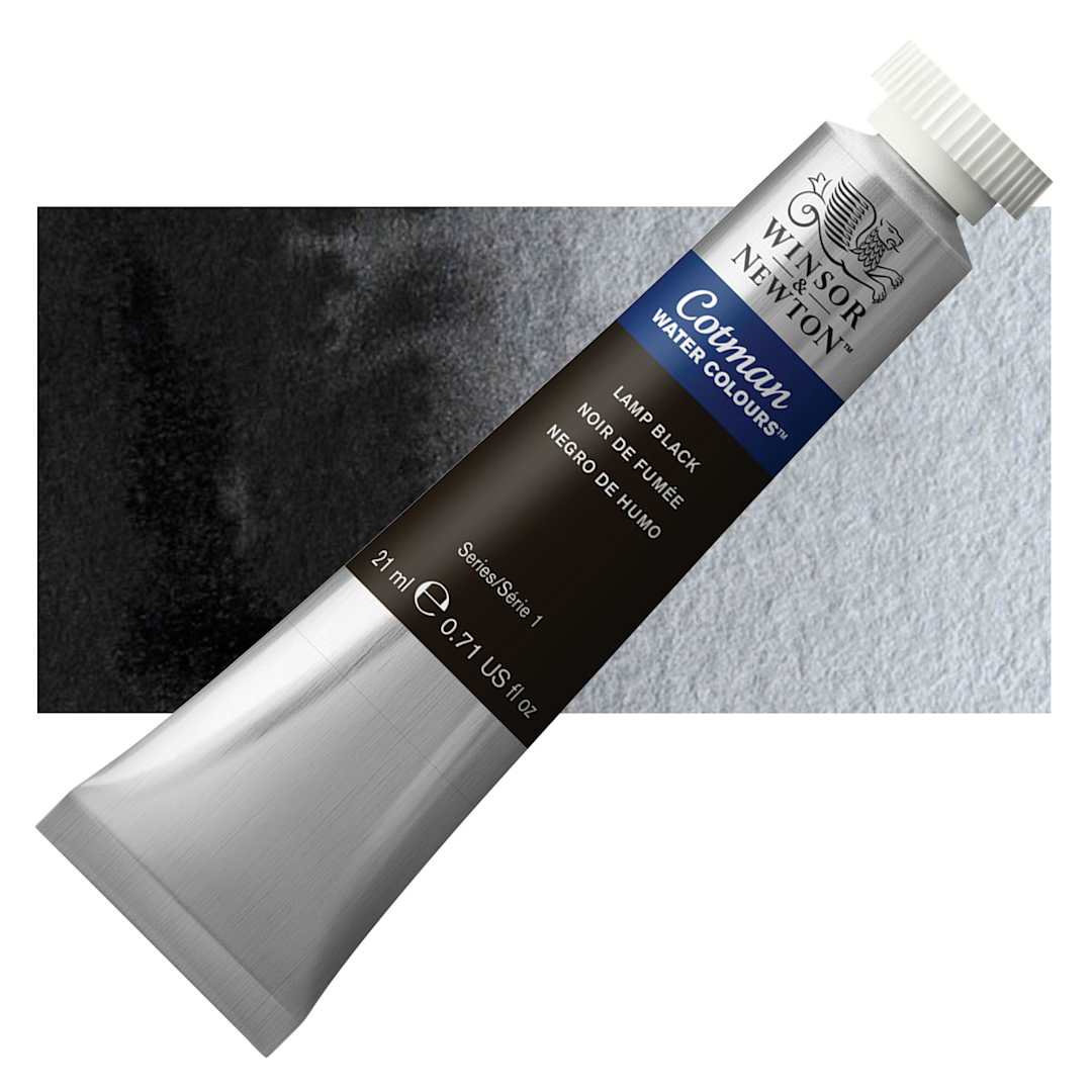 Open in modal - Winsor & Newton Cotman Watercolor - Lamp Black, 21 ml tube and swatch