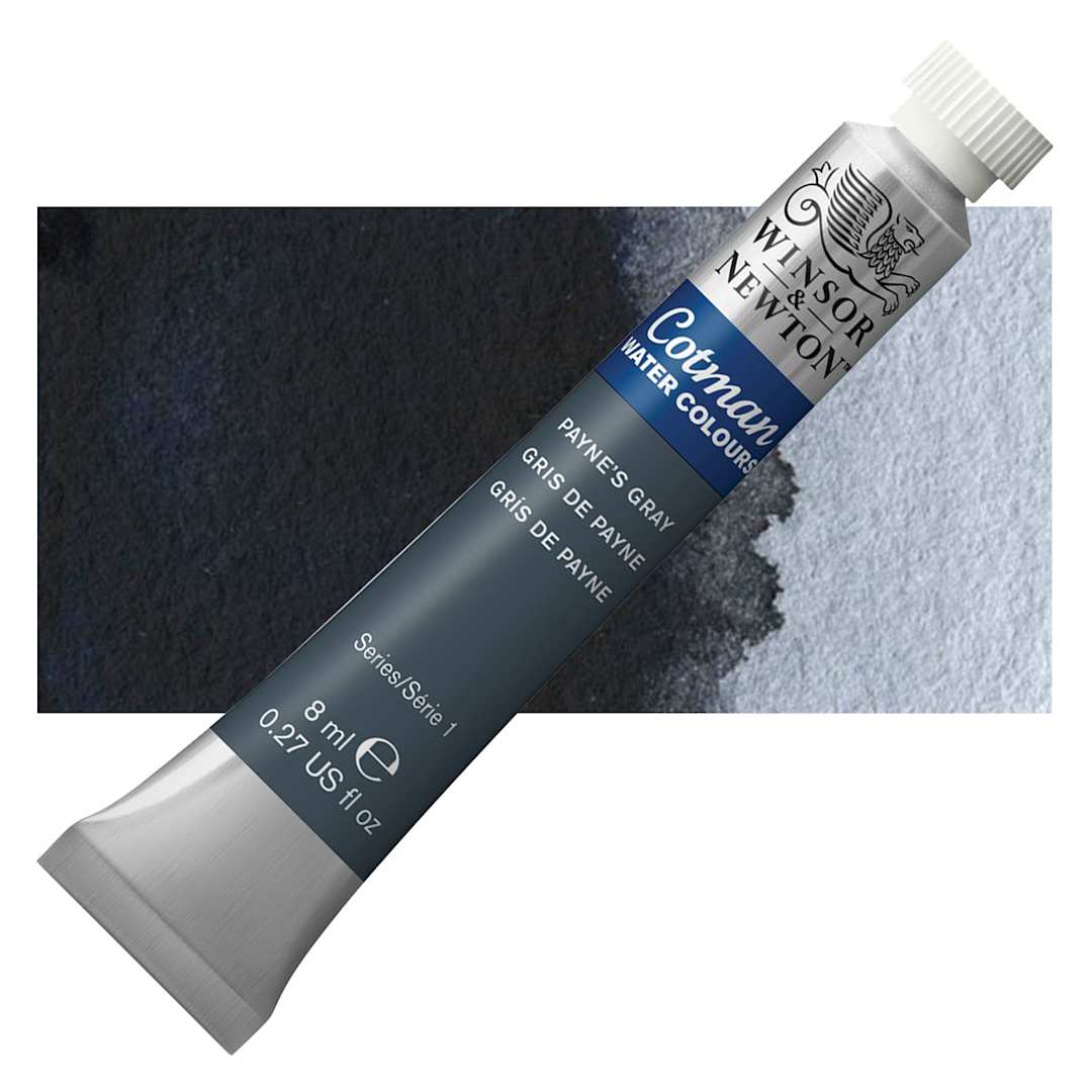 Open in modal - Winsor & Newton Cotman Watercolor - Payne's Gray, 8 ml tube and swatch