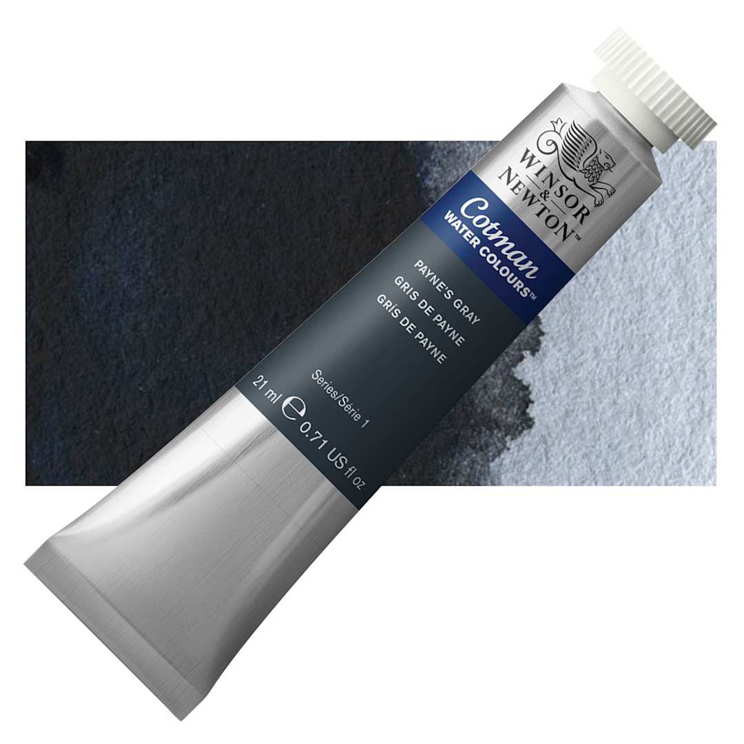 Open in modal - Winsor & Newton Cotman Watercolor - Payne's Gray, 21 ml tube and swatch