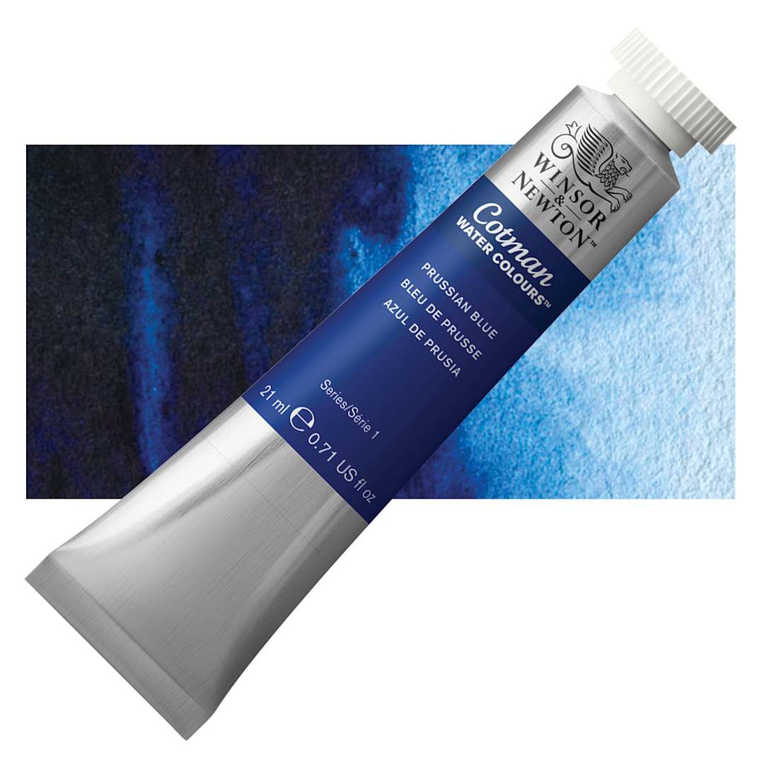 Open in modal - Winsor & Newton Cotman Watercolor - Prussian Blue, 21 ml tube and swatch