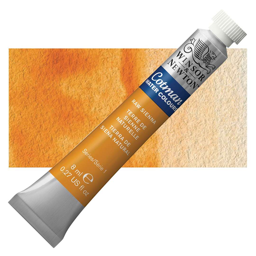 Open in modal - Winsor & Newton Cotman Watercolor - Raw Sienna, 8 ml tube and swatch