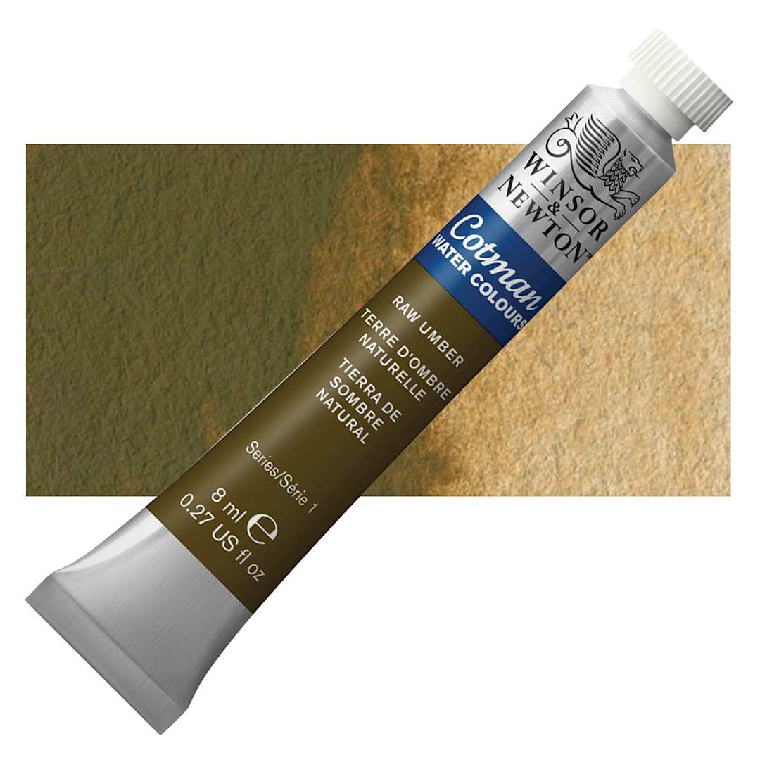 Open in modal - Winsor & Newton Cotman Watercolor - Raw Umber, 8 ml tube and swatch