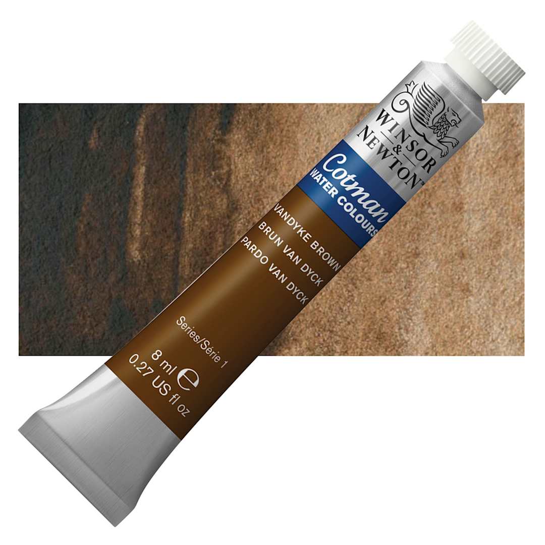 Open in modal - Winsor & Newton Cotman Watercolor - Vandyke Brown, 8 ml tube and swatch